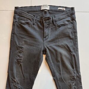 Frame Denim Women's Dark Gray Distressed Skinny Jeans